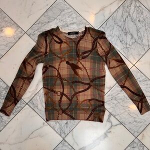 Lauren Ralph Lauren Plaid Belting Motif Slim-Fit Light Sweater, NWT